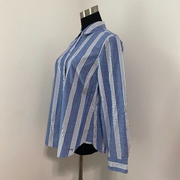 Talbots Button Down Shirt Women's 8 Blue White Striped Career Work Uniform Job - Picture 2 of 5